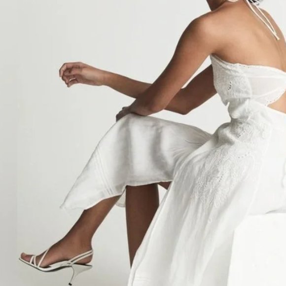 NWT Reiss Nellie Embroidered Front Halterneck Midi Dress - Picture 3 of 7